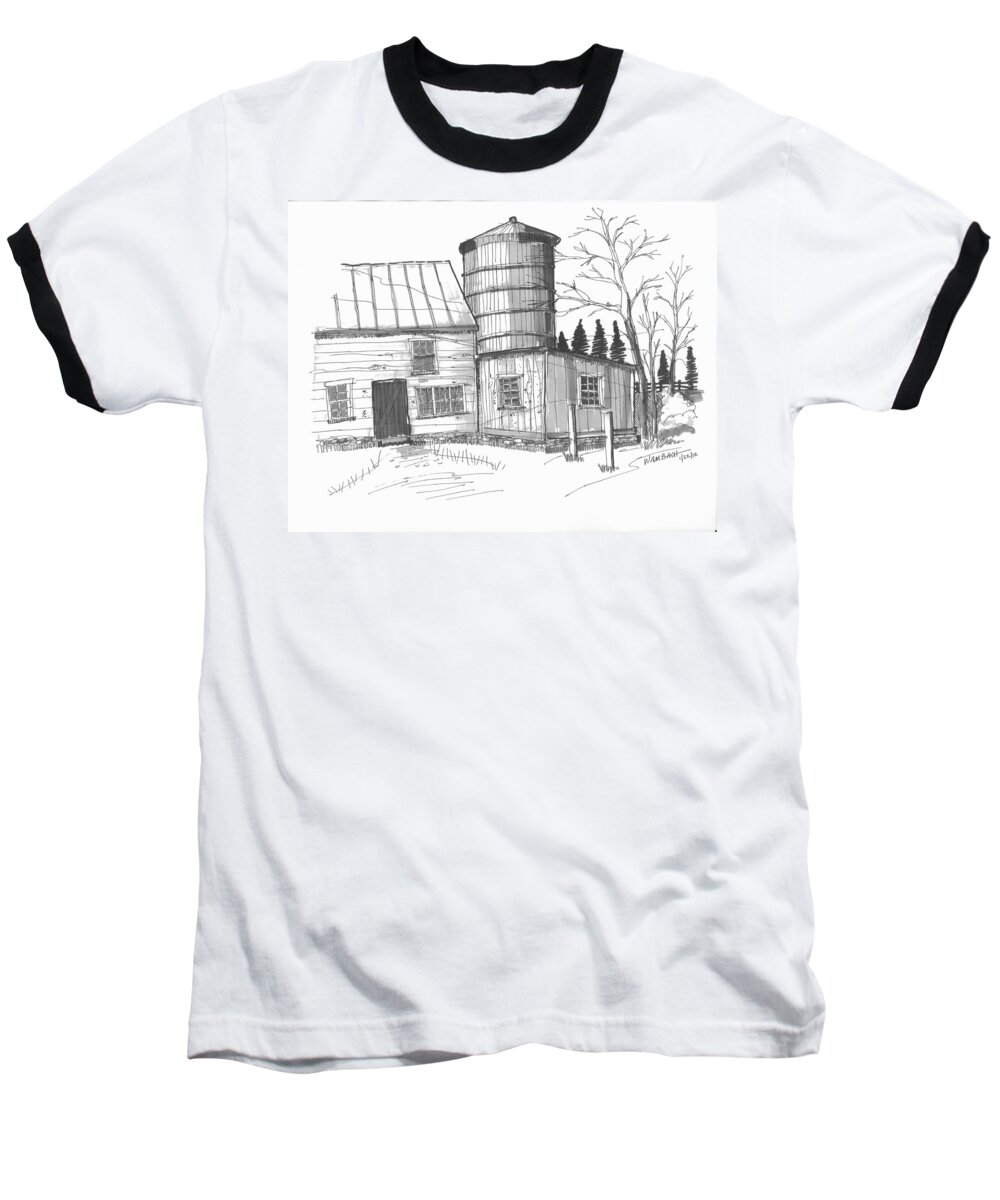 Barn Baseball T-Shirt featuring the drawing Clermont Barn 1 by Richard Wambach