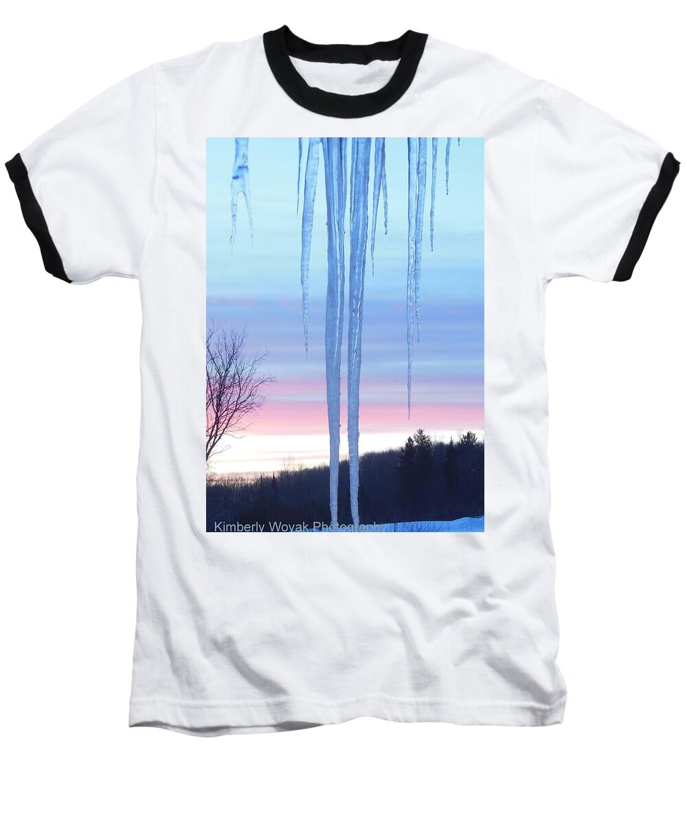 Icicle Baseball T-Shirt featuring the photograph Cold As Ice by Kimberly Woyak