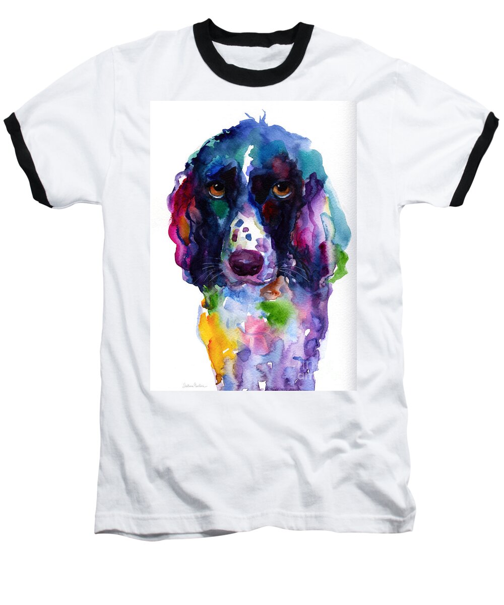 Hunter Dog Baseball T-Shirt featuring the painting Colorful English Springer Setter Spaniel dog portrait art by Svetlana Novikova