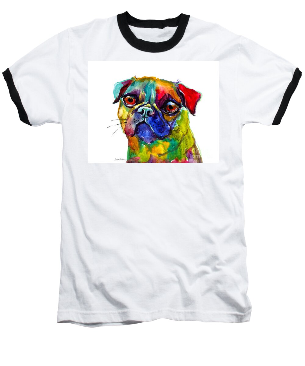 Pug Baseball T-Shirt featuring the painting Colorful Pug dog painting by Svetlana Novikova