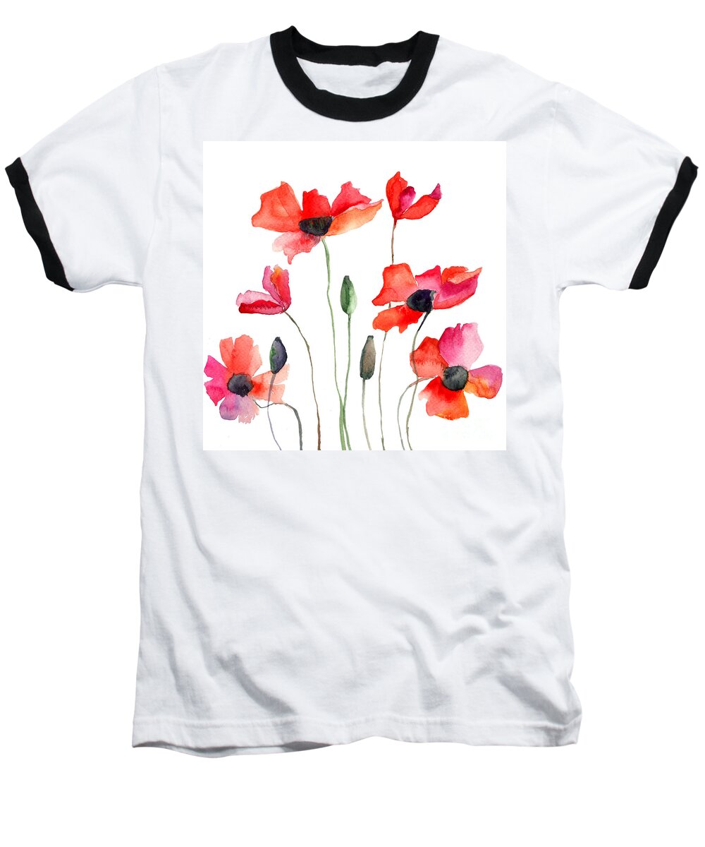 Art Baseball T-Shirt featuring the painting Colorful red flowers by Regina Jershova