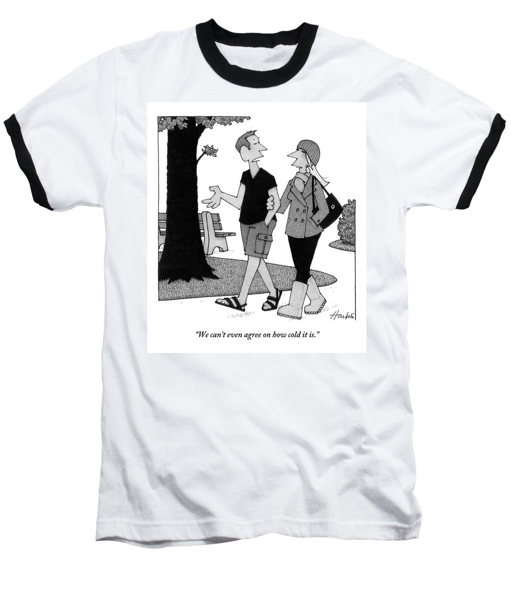 Fights-marital Baseball T-Shirt featuring the drawing Couple Taking Walk by William Haefeli