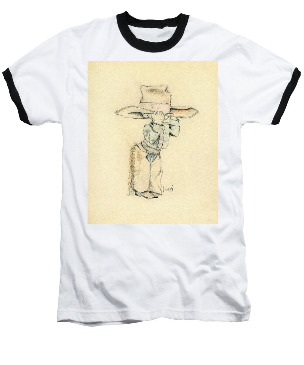 Cowboy Baseball T-Shirt featuring the drawing Cowboy by Sam Sidders