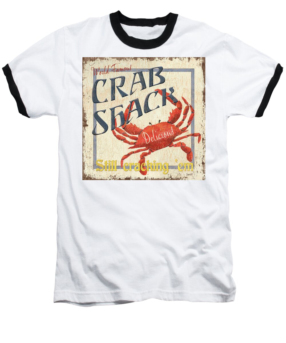 Crab Baseball T-Shirt featuring the painting Crab Shack by Debbie DeWitt