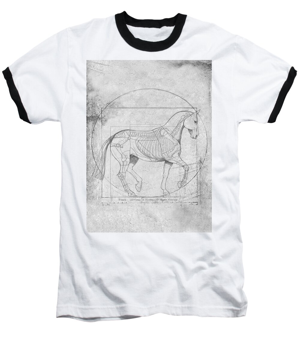 Horse Baseball T-Shirt featuring the painting Da Vinci Horse Piaffe Grayscale by Catherine Twomey