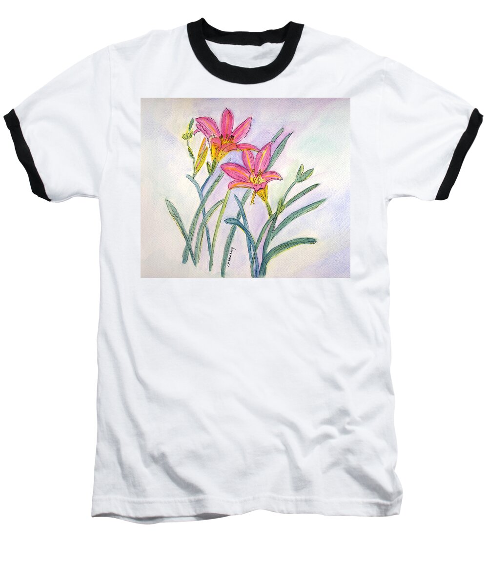 Flowers Baseball T-Shirt featuring the painting Day Lilies by Linda Feinberg