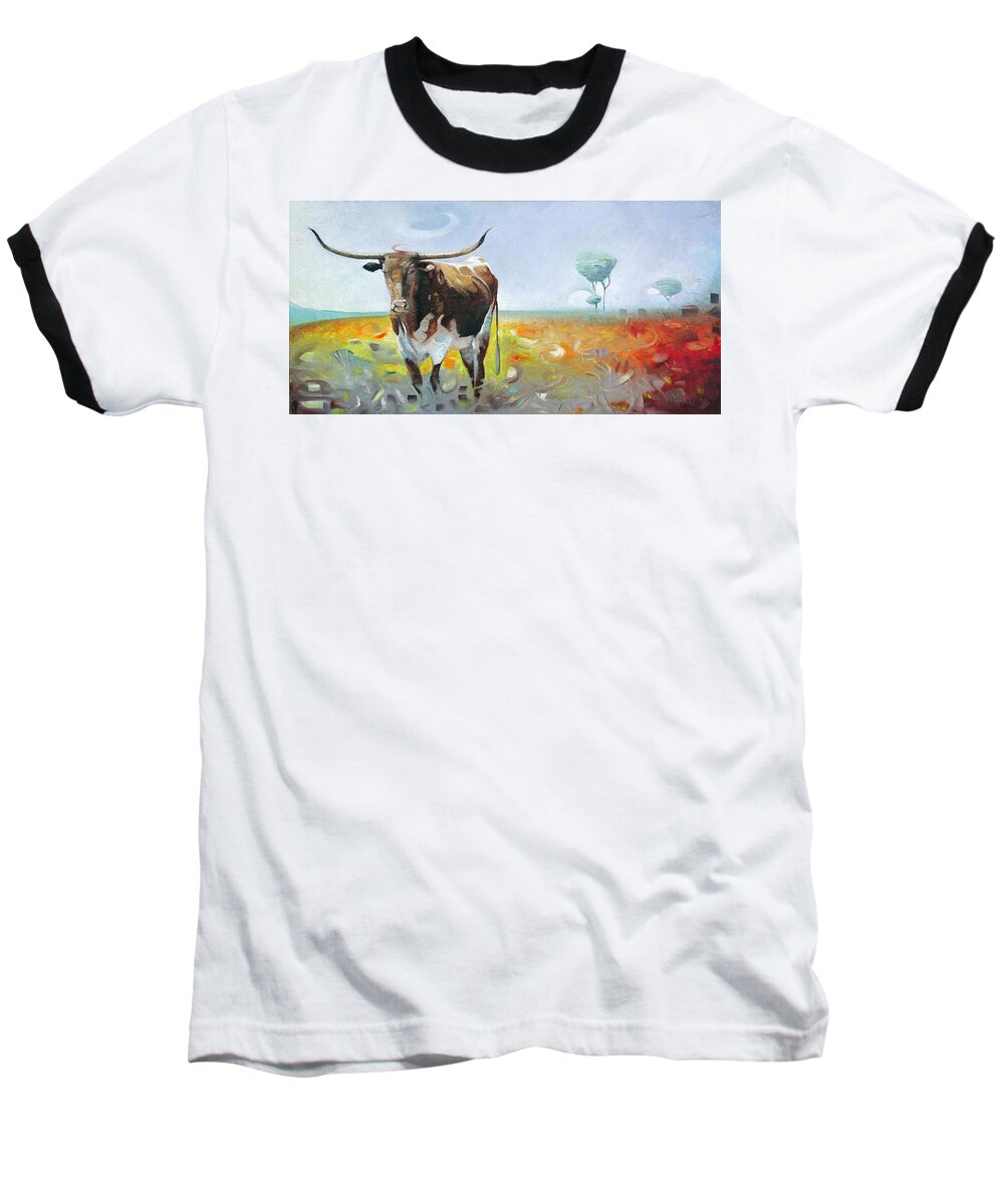 Longhorns Baseball T-Shirt featuring the painting Deep in the Heart of Texas by T S Carson