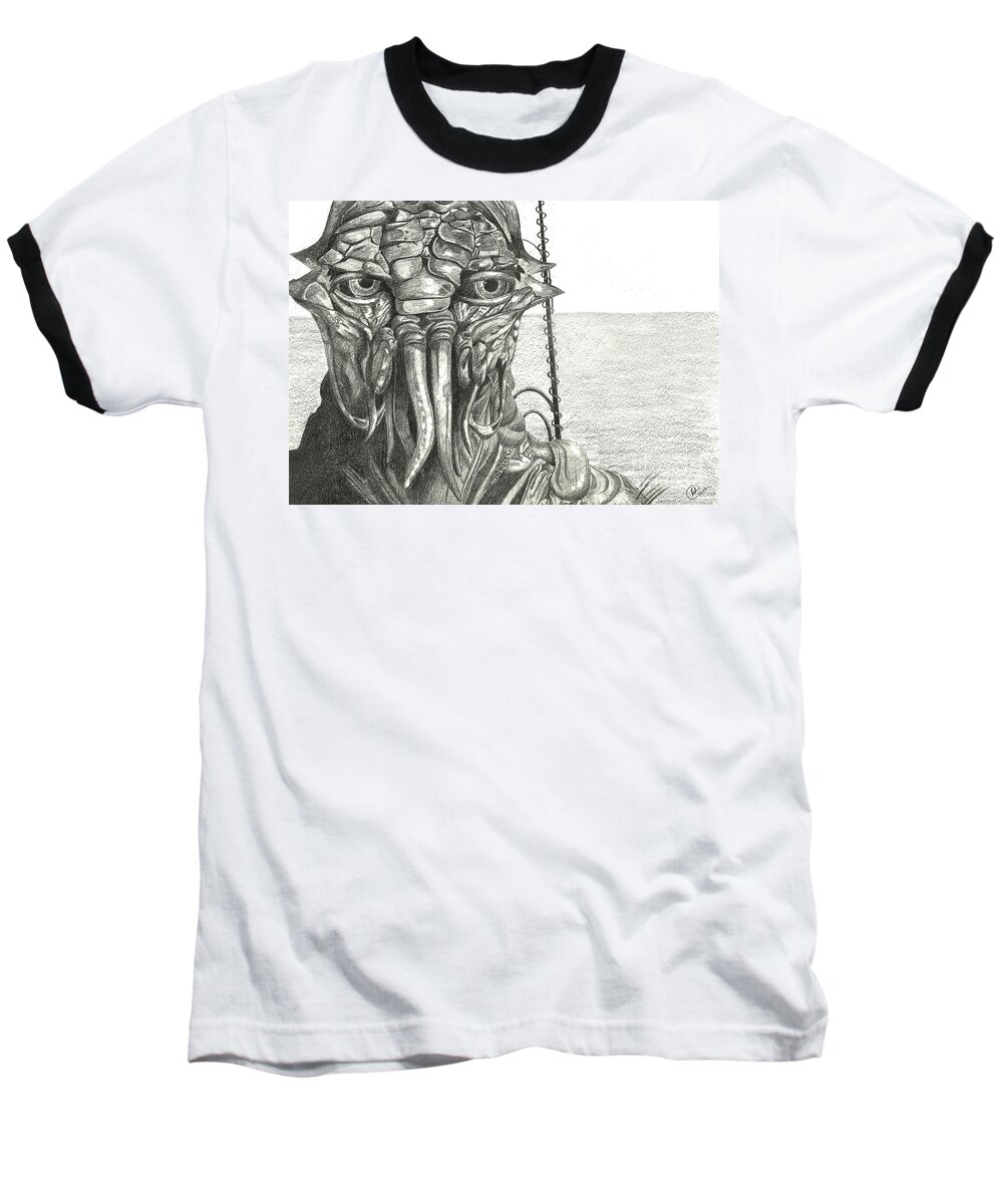 Movie Baseball T-Shirt featuring the drawing District 9 by Kate Black