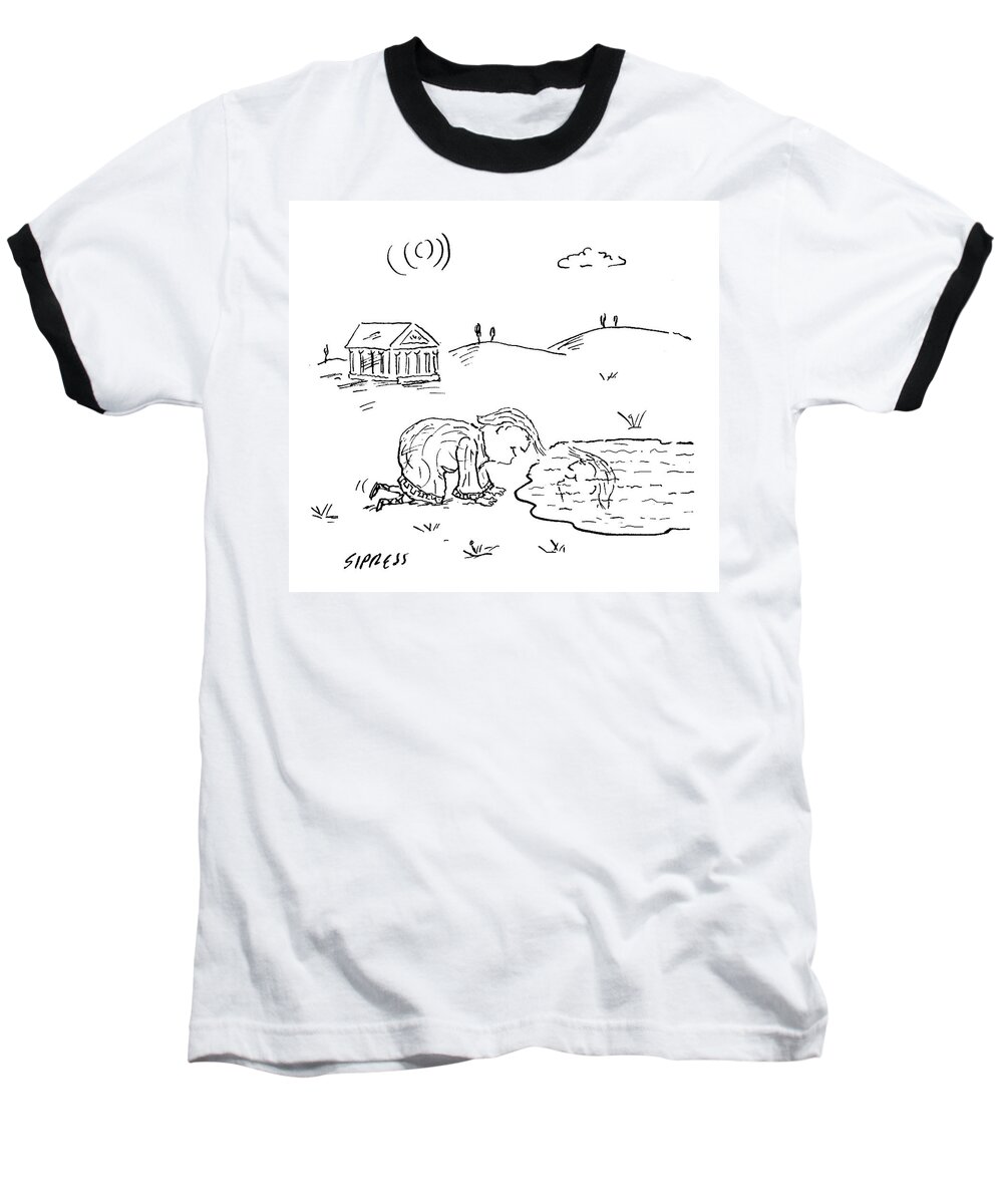 Cartoon Baseball T-Shirt featuring the drawing Donald Trump Looking Into A Pond by David Sipress