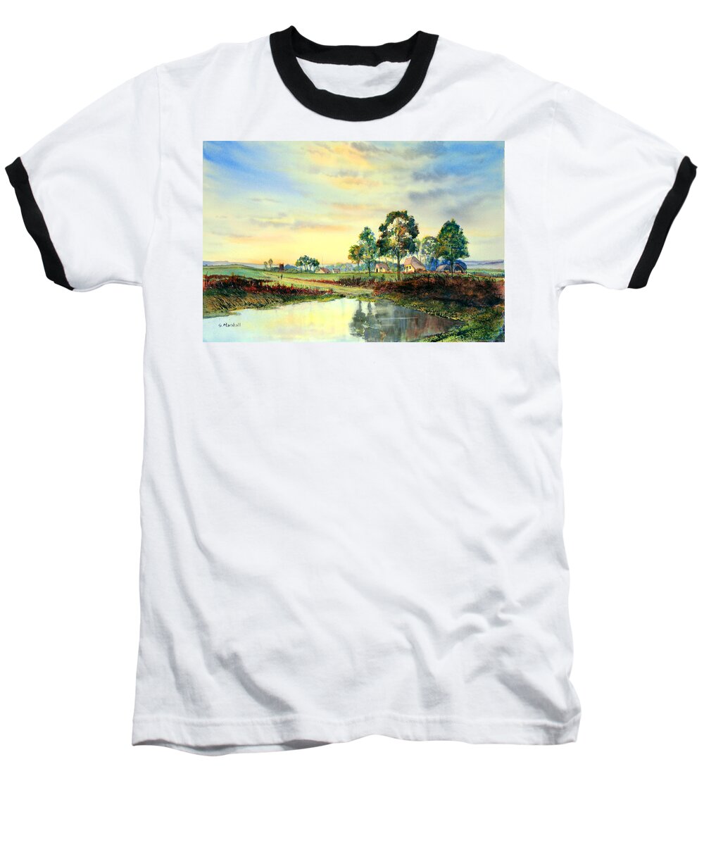 Watercolour Baseball T-Shirt featuring the painting Evening Falls by Glenn Marshall