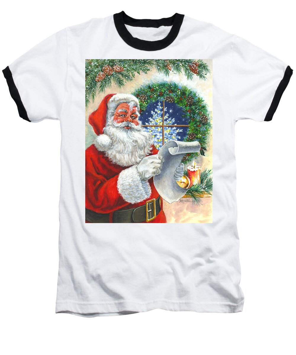 Santa Baseball T-Shirt featuring the painting Fan Mail by Richard De Wolfe