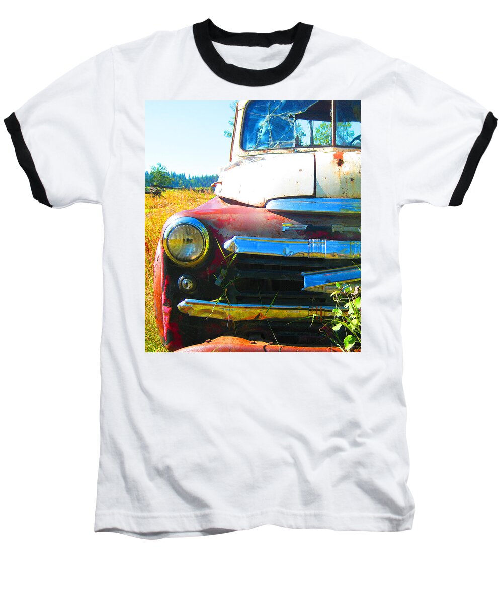Truck Baseball T-Shirt featuring the photograph Fargo Red and White by Larry Hunter