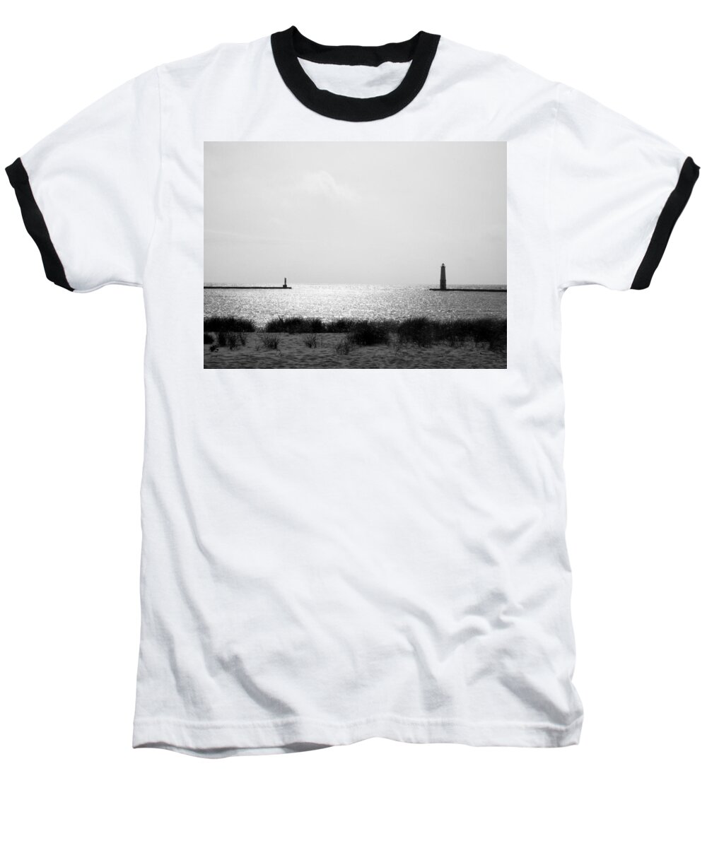 Lighthouse Baseball T-Shirt featuring the photograph Frankfort Michigan Harbor by Michelle Calkins