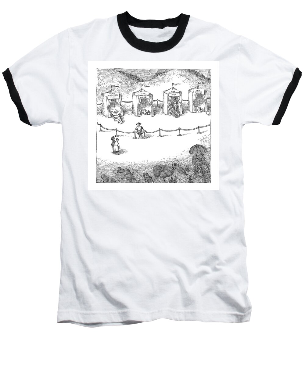 Beach Baseball T-Shirt featuring the drawing Freak Show Of Average Beach-goers by John O'Brien
