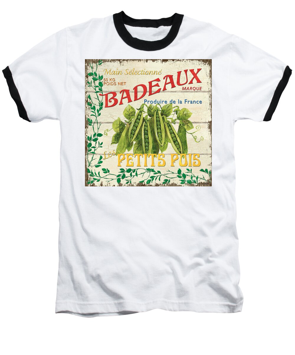 Peas Baseball T-Shirt featuring the painting French Veggie Sign 1 by Debbie DeWitt