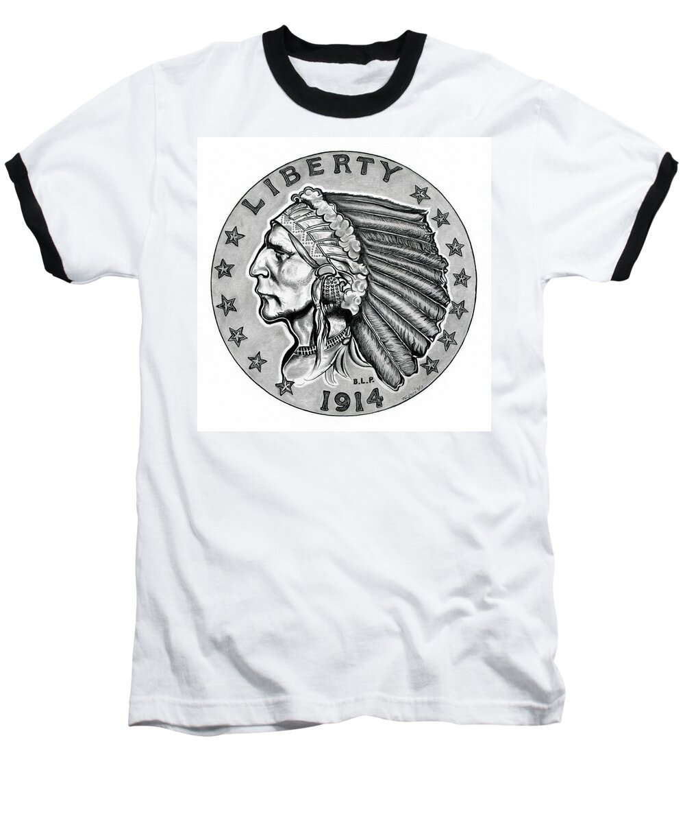 Gold Quarter Eagle Baseball T-Shirt featuring the drawing Gold Quarter Eagle by Fred Larucci