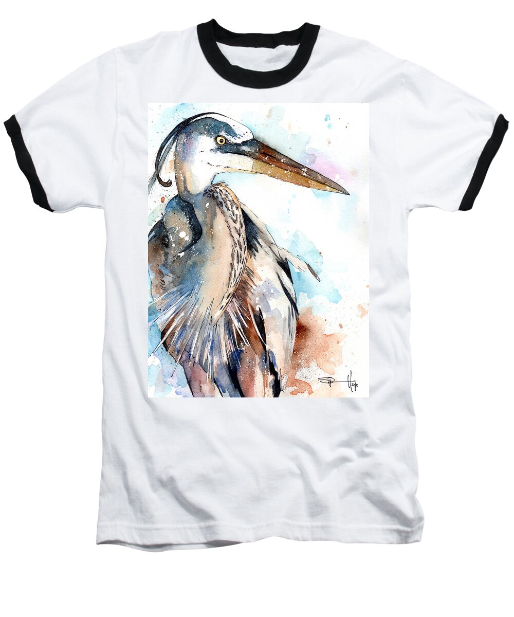 Watercolor Birds Baseball T-Shirt featuring the painting Great Blue by Sean Parnell