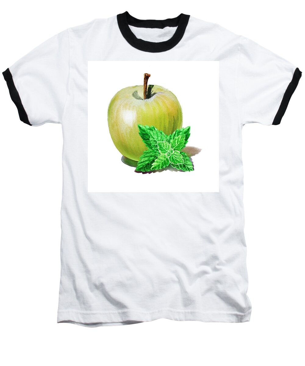 Green Apple Baseball T-Shirt featuring the painting Green Apple And Mint by Irina Sztukowski