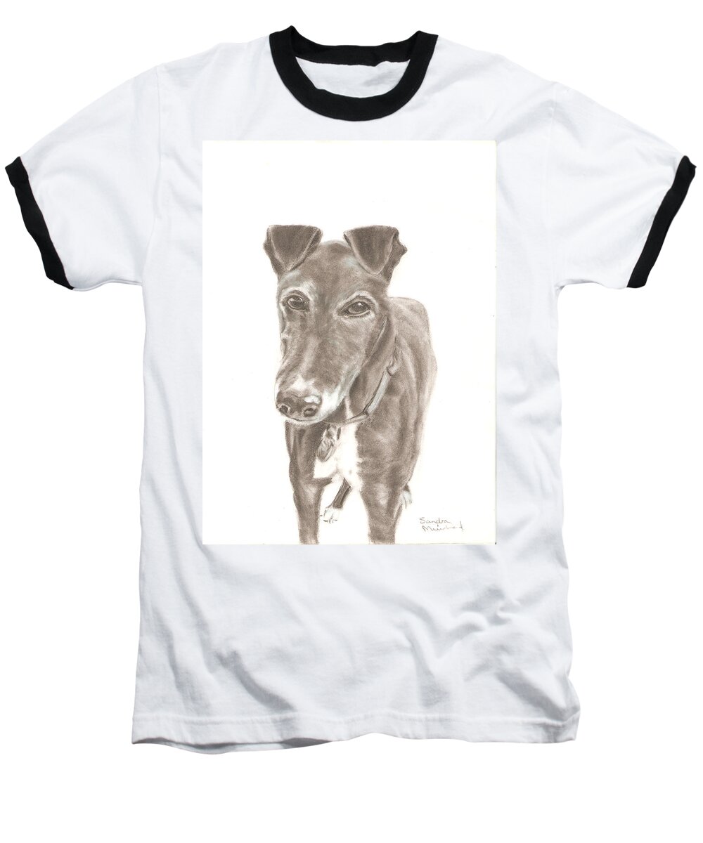 Sandra Muirhead Artist Fine Art America Pencil Drawings Portraits Animals And People Commision Work Dogs Canine Cats Feline Baseball T-Shirt featuring the drawing Greyhound by Sandra Muirhead