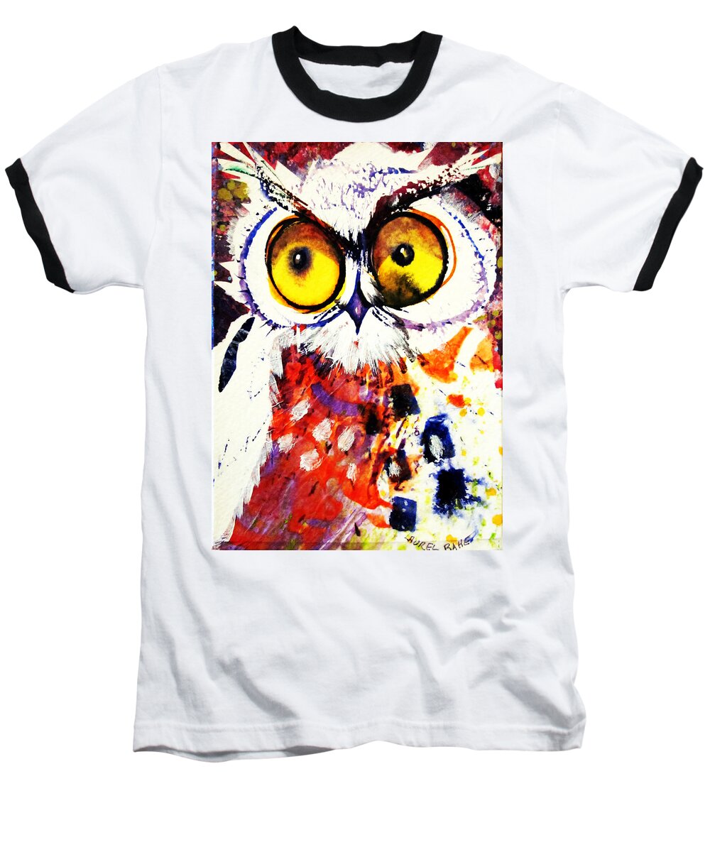 Moon Baseball T-Shirt featuring the painting Groucho Owl by Laurel Bahe