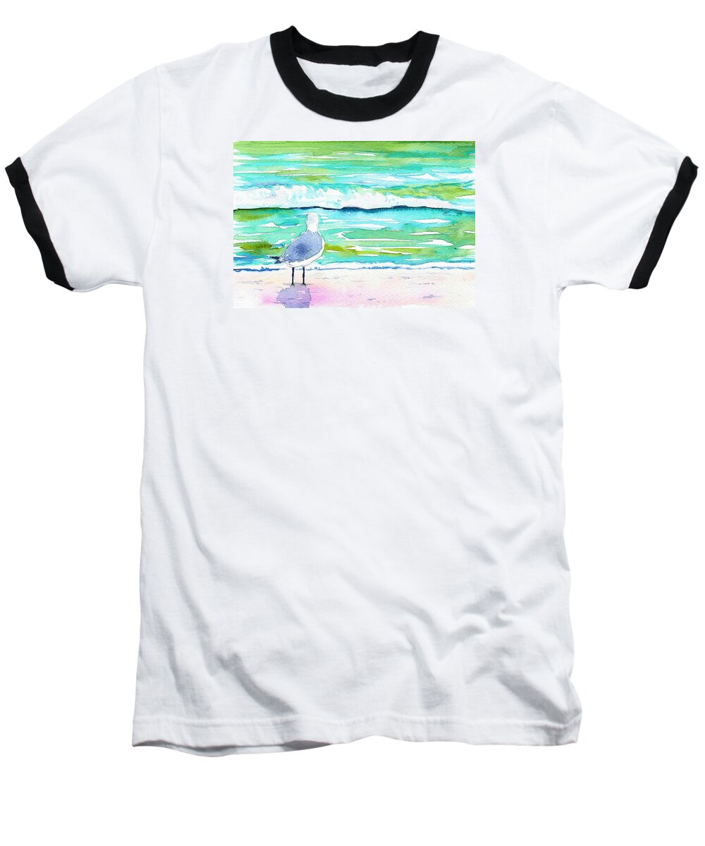 Seagull Baseball T-Shirt featuring the painting Gull by Anne Marie Brown