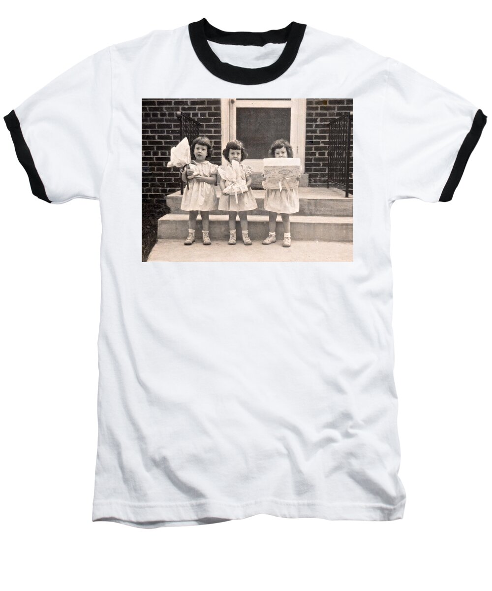 Triplet Children Baseball T-Shirt featuring the photograph Happy Birthday Retro Photograph by Kristina Deane