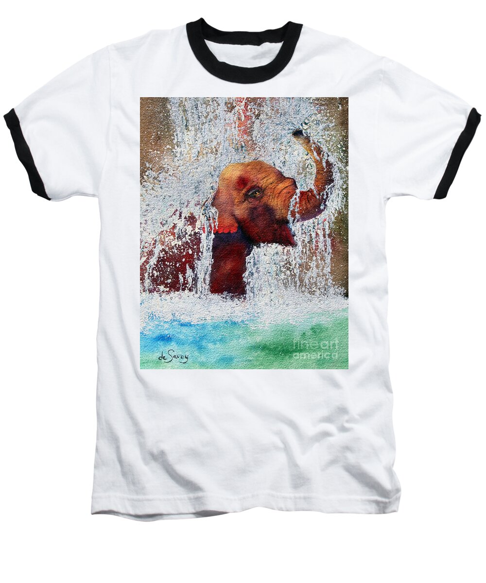 Elephant Baseball T-Shirt featuring the painting Happy Packy by Diane DeSavoy