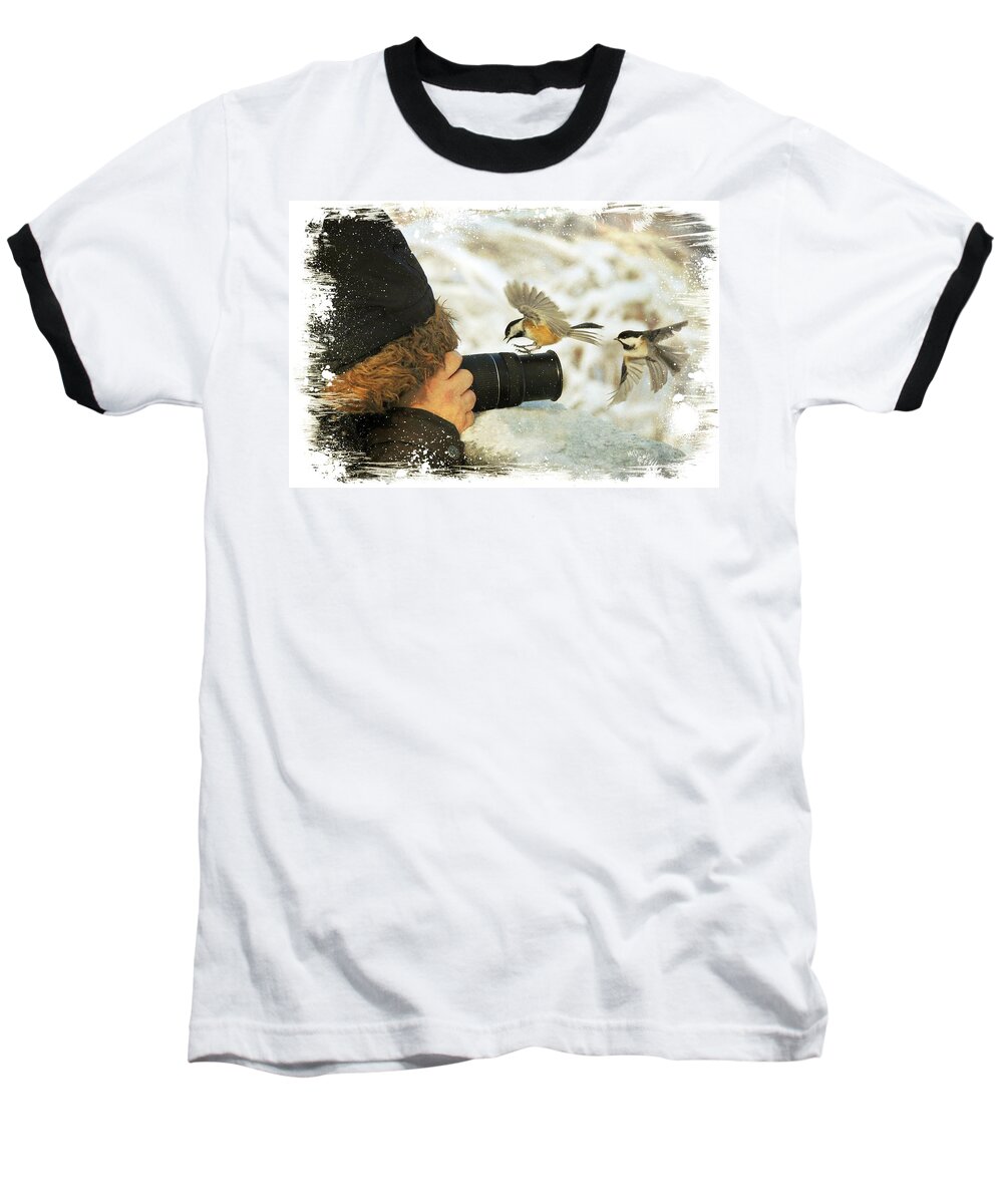 Animal Baseball T-Shirt featuring the mixed media He Has Food I Know It by Davandra Cribbie