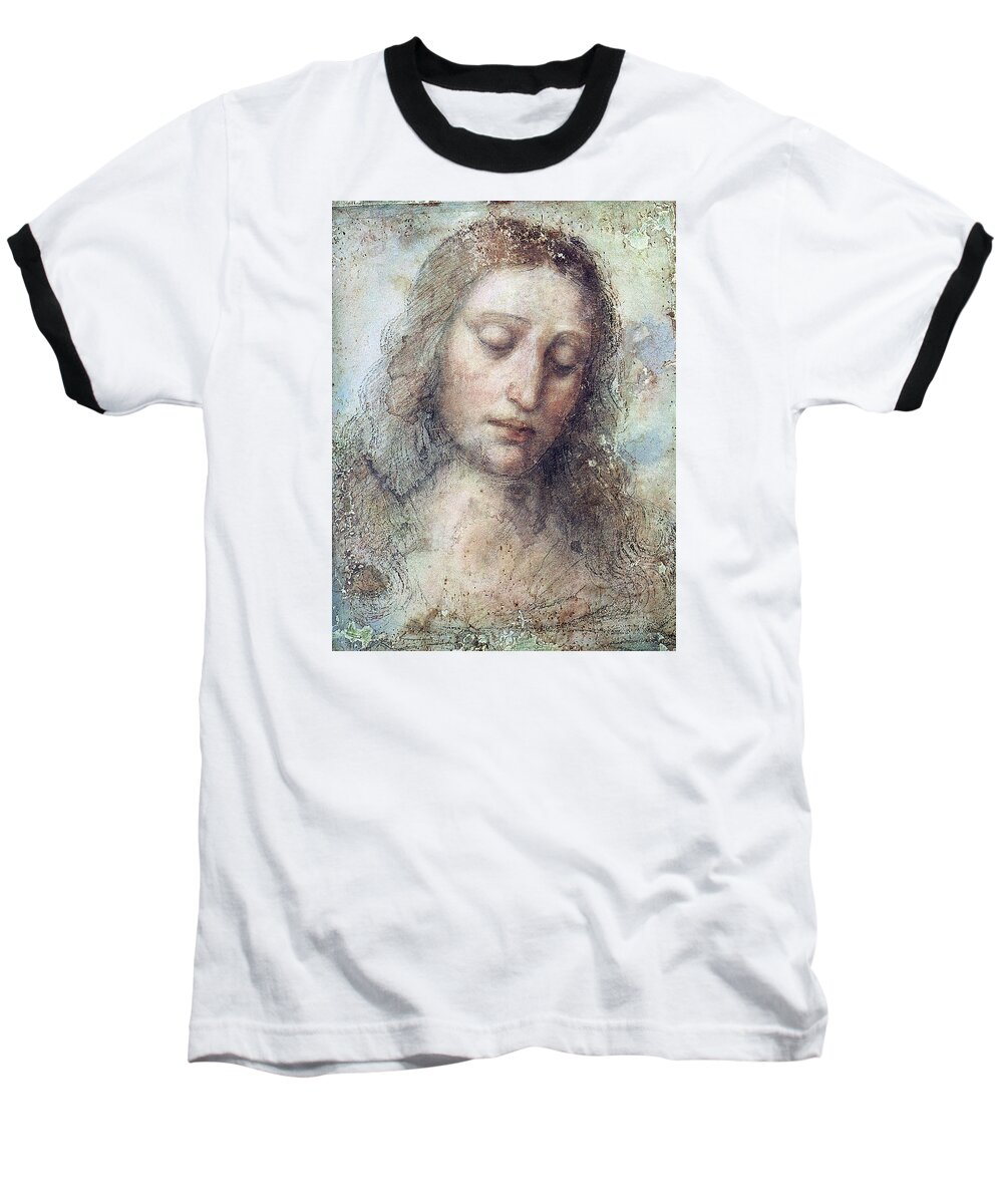 Christ Baseball T-Shirt featuring the drawing Head of Christ Restoration Art Work by Karon Melillo DeVega