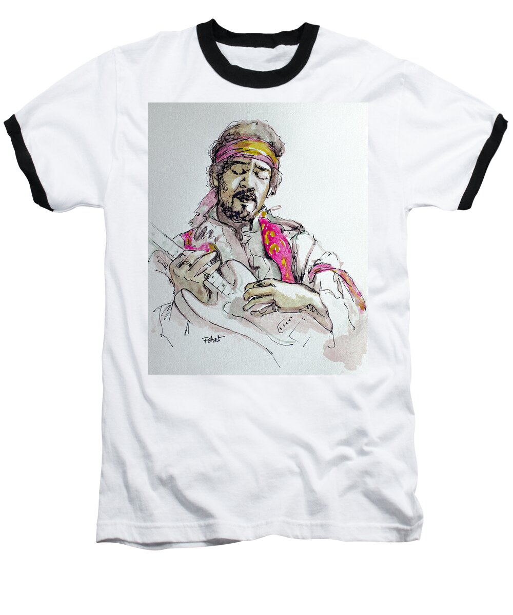 Jimi Hendrix Baseball T-Shirt featuring the painting Hendrix by Laur Iduc