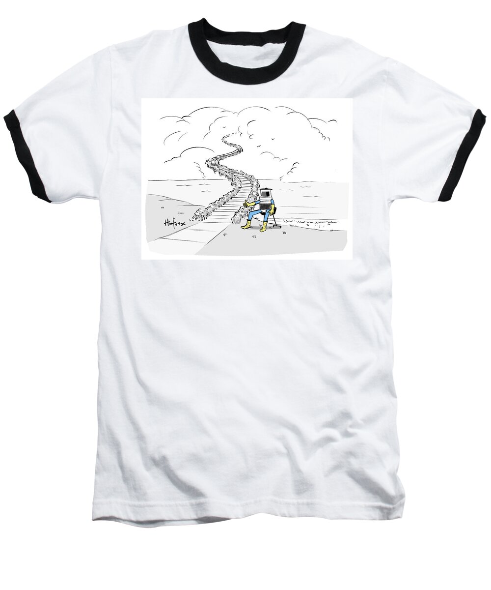 Cartoon Baseball T-Shirt featuring the drawing Hitchhiking To Heaven by Kaamran Hafeez