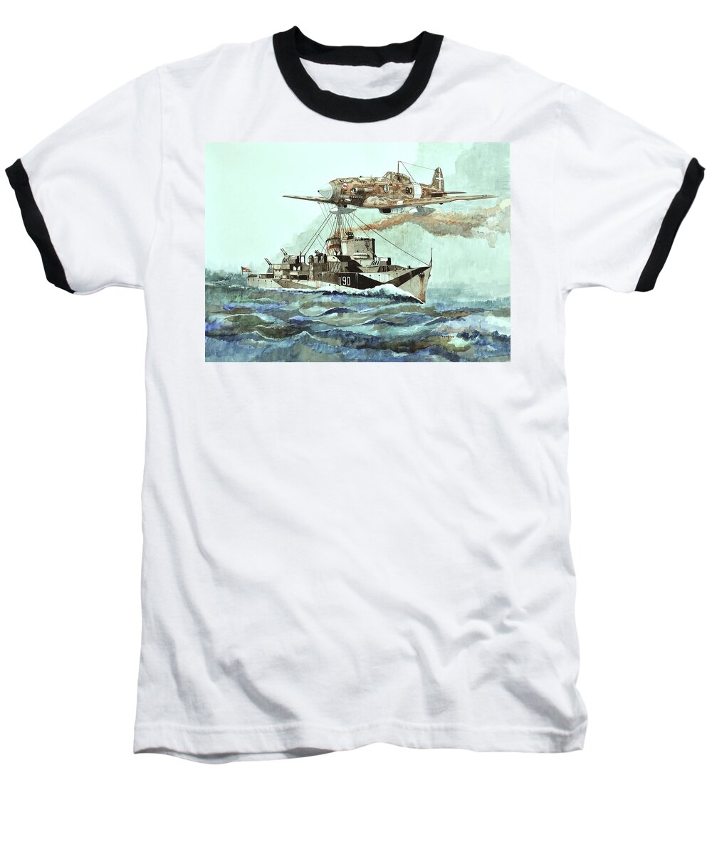 Wwii Baseball T-Shirt featuring the painting HMS Ledbury by Ray Agius