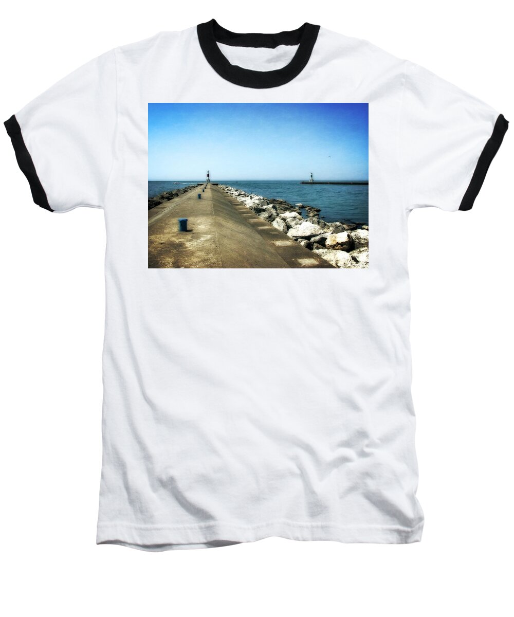 Breakwater Baseball T-Shirt featuring the photograph Holland Harbor Perspectives by Michelle Calkins