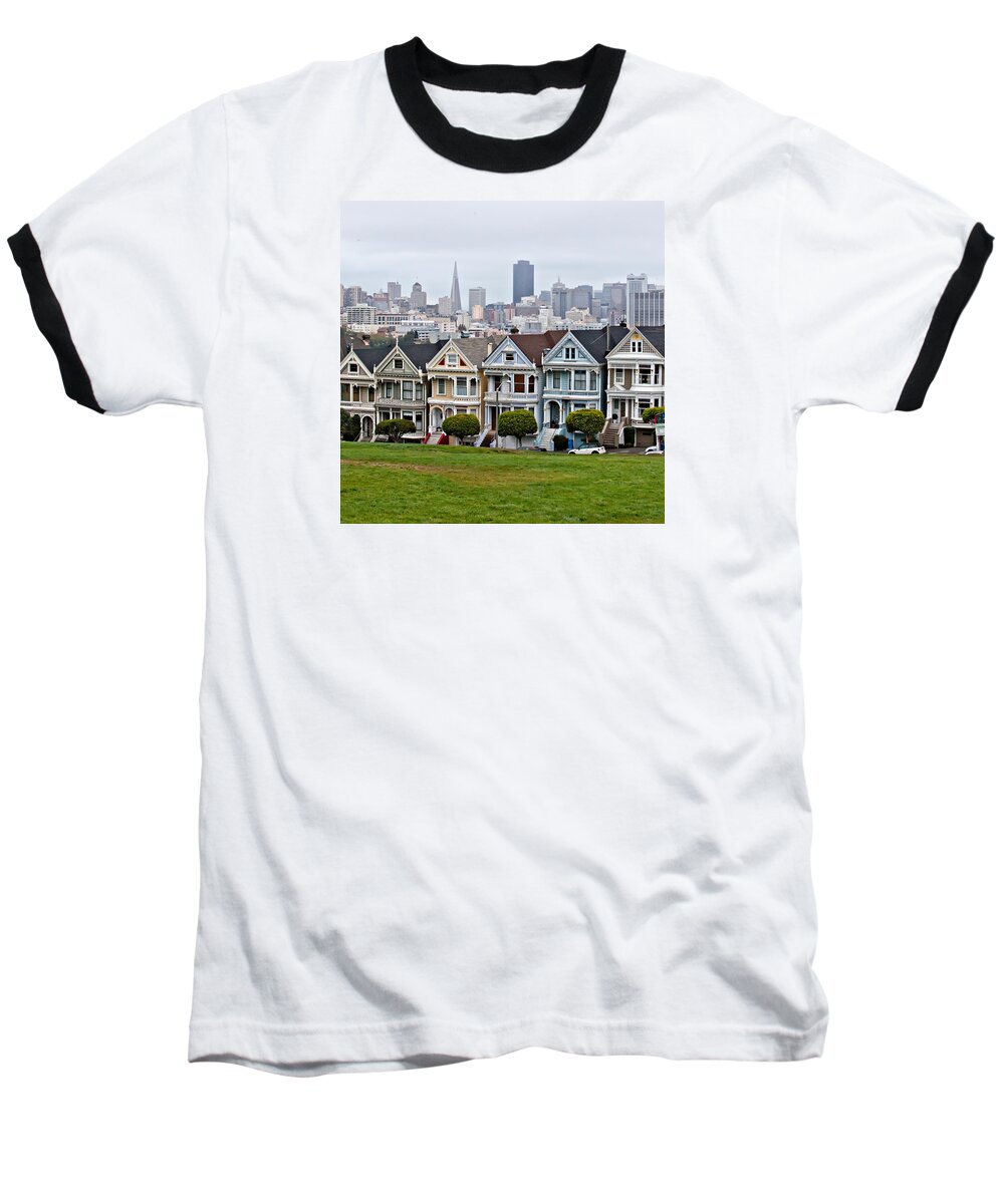 San Francisco Baseball T-Shirt featuring the photograph Iconic Painted Ladies by Art Block Collections