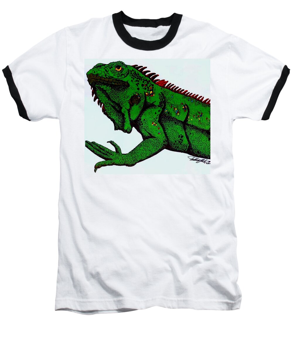 Iguana Baseball T-Shirt featuring the mixed media Iguana by Anthony Seeker