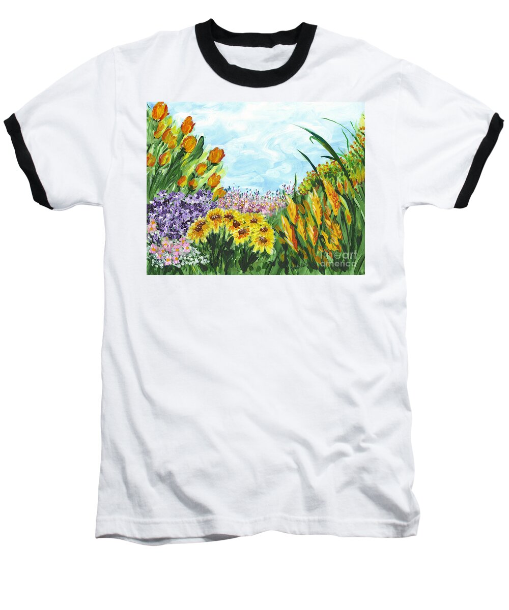 Landscape Baseball T-Shirt featuring the painting In My Garden by Holly Carmichael