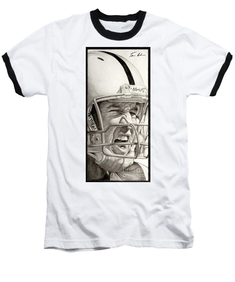 Football Baseball T-Shirt featuring the painting Intensity Peyton Manning by Tamir Barkan