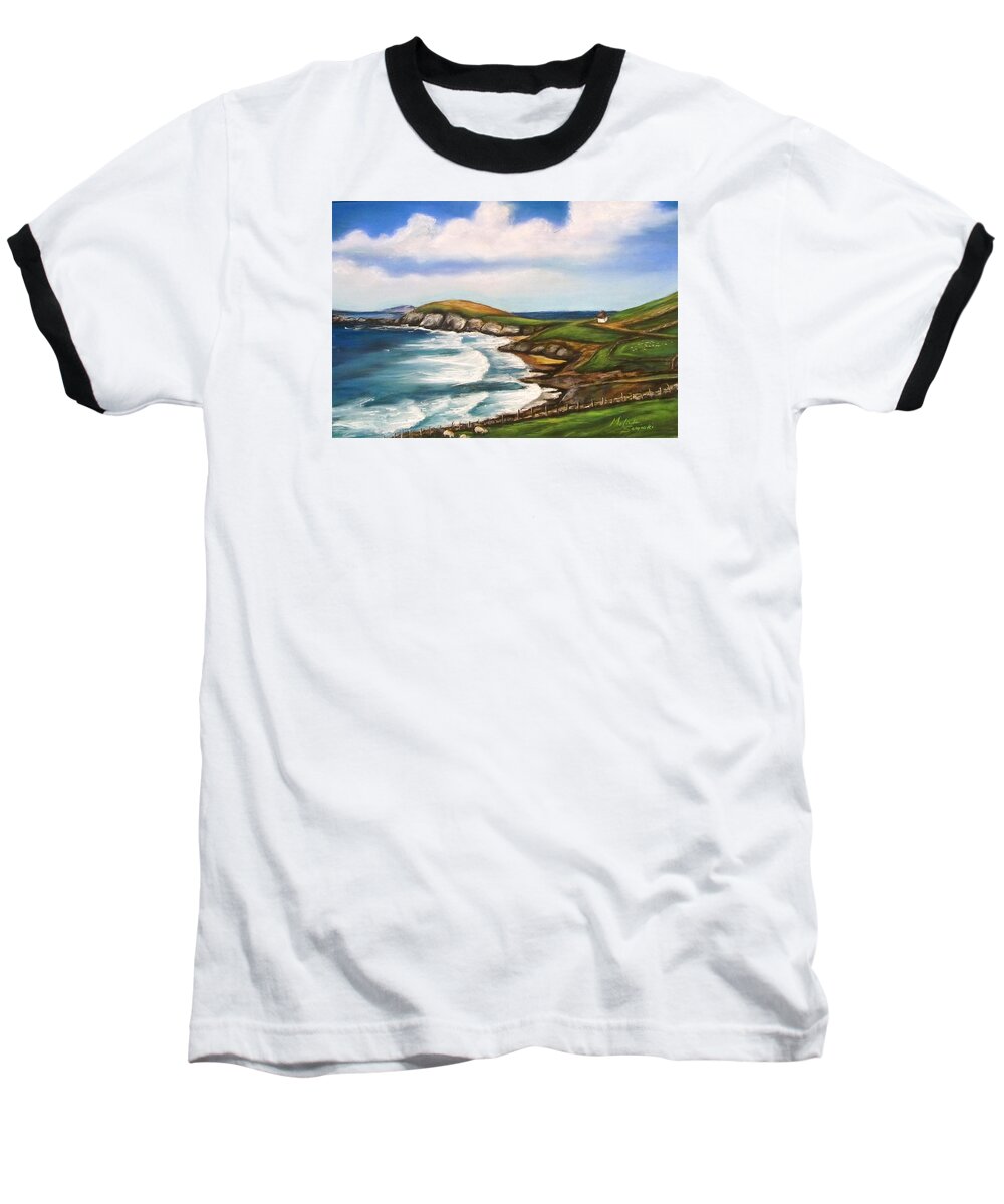 Irish Coastal Scenes Baseball T-Shirt featuring the painting Dingle Peninsula Irish Coastline by Melinda Saminski