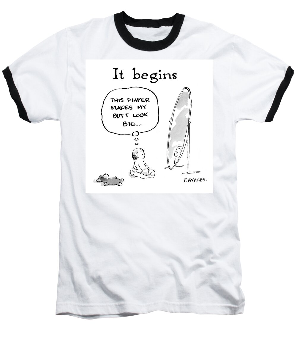 Babies - General Baseball T-Shirt featuring the drawing 'it Begins' by Pat Byrnes
