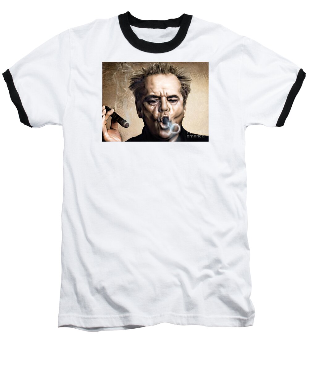 Actor Baseball T-Shirt featuring the painting Jack Nicholson by Andrzej Szczerski