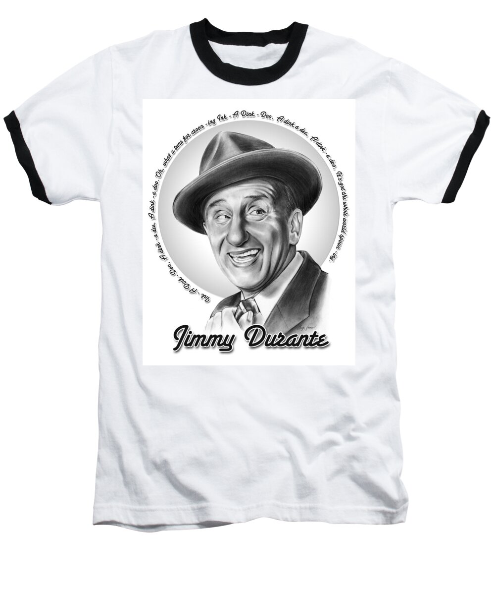 Jimmy Durante Baseball T-Shirt featuring the mixed media Jimmy Durante by Greg Joens