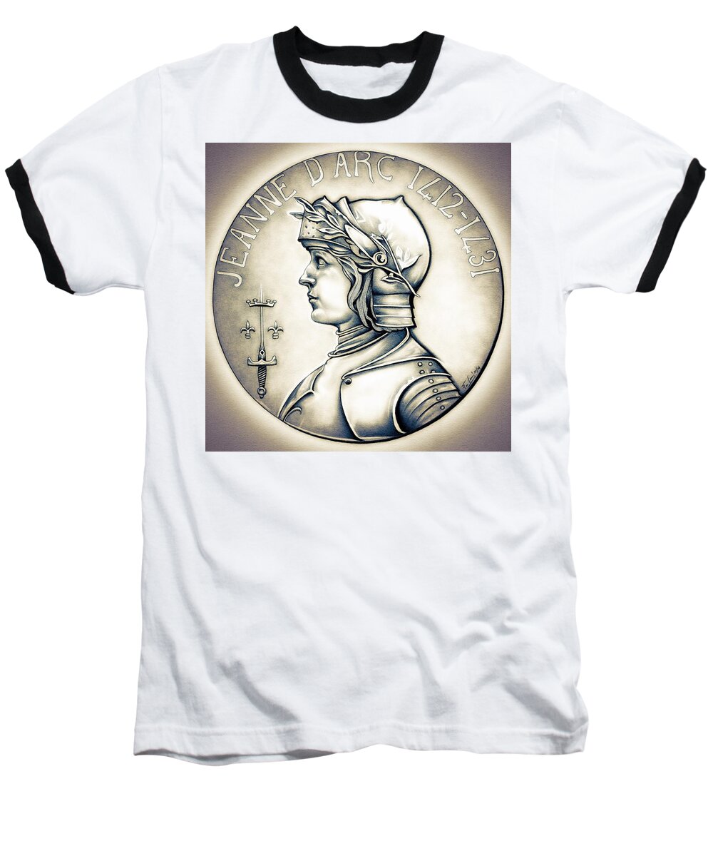 Coin Baseball T-Shirt featuring the drawing Joan of Arc - Tinted Original by Fred Larucci