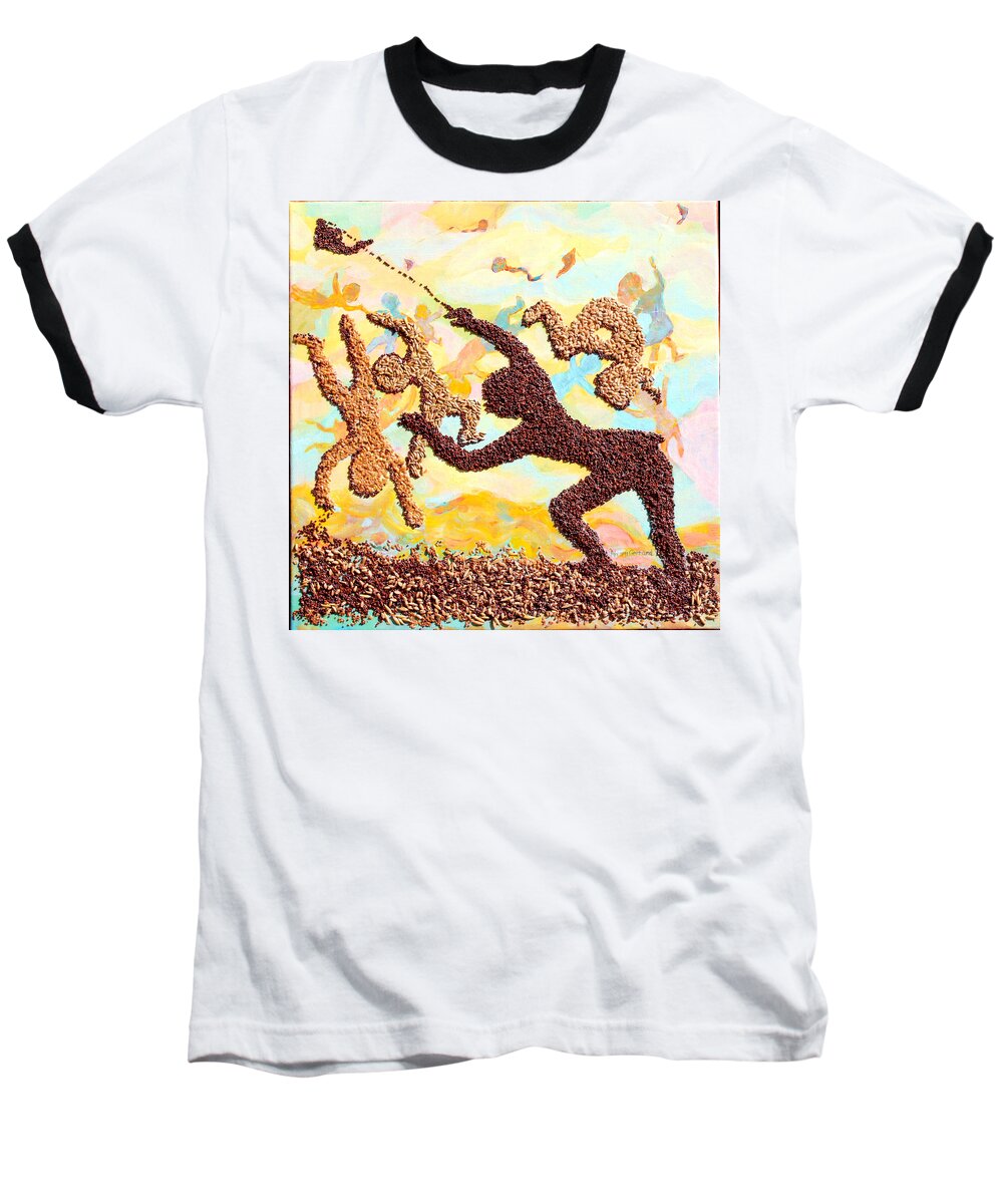 Kids Baseball T-Shirt featuring the painting Kids kites Kartwheels and Healthy Living by Naomi Gerrard