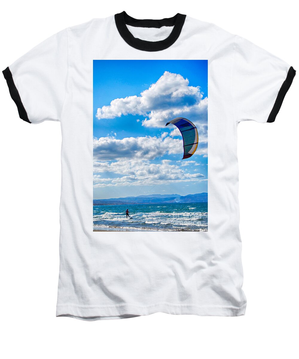 Kitesurfing Baseball T-Shirt featuring the photograph Kitesurfer by Antony McAulay