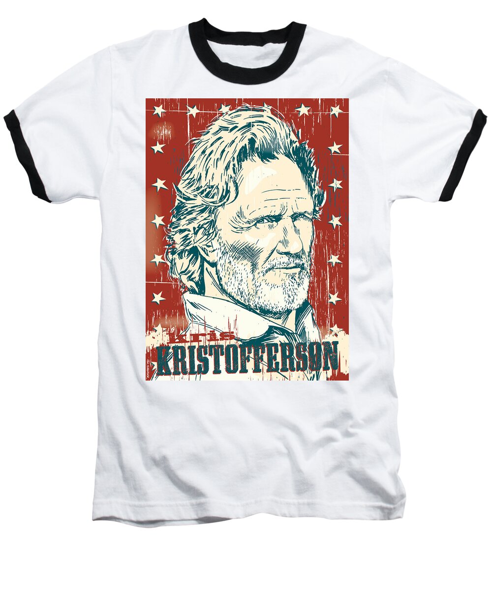 Outlaw Baseball T-Shirt featuring the digital art Kris Kristofferson Pop Art by Jim Zahniser