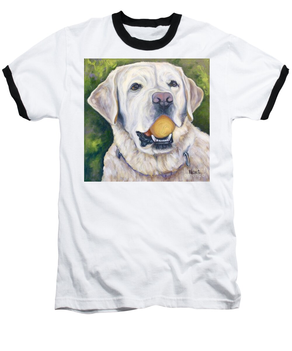 Dog Baseball T-Shirt featuring the painting Lab with Orange Ball by Susan A Becker