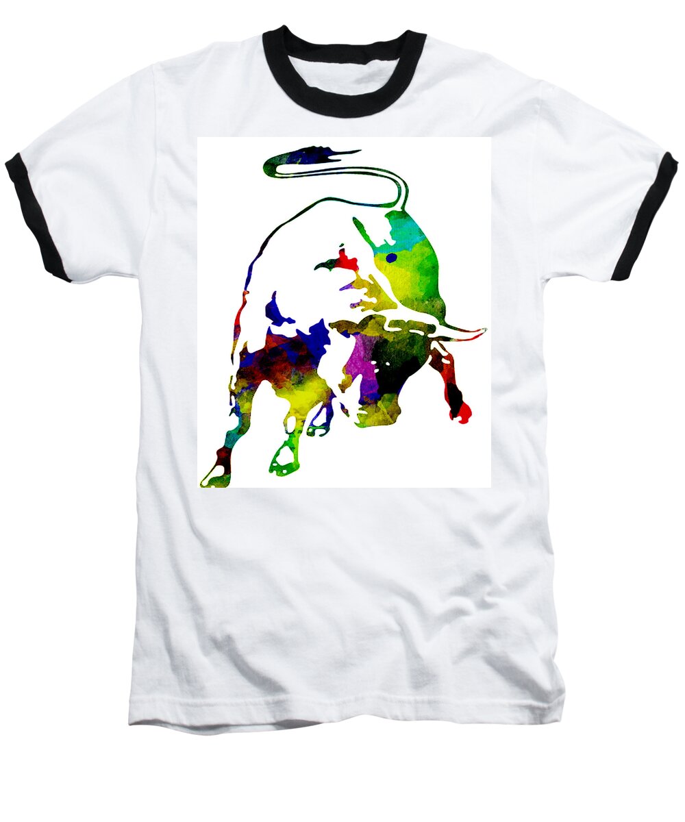 Lambo Baseball T-Shirt featuring the painting Lamborghini bull emblem colorful abstract. by Eti Reid