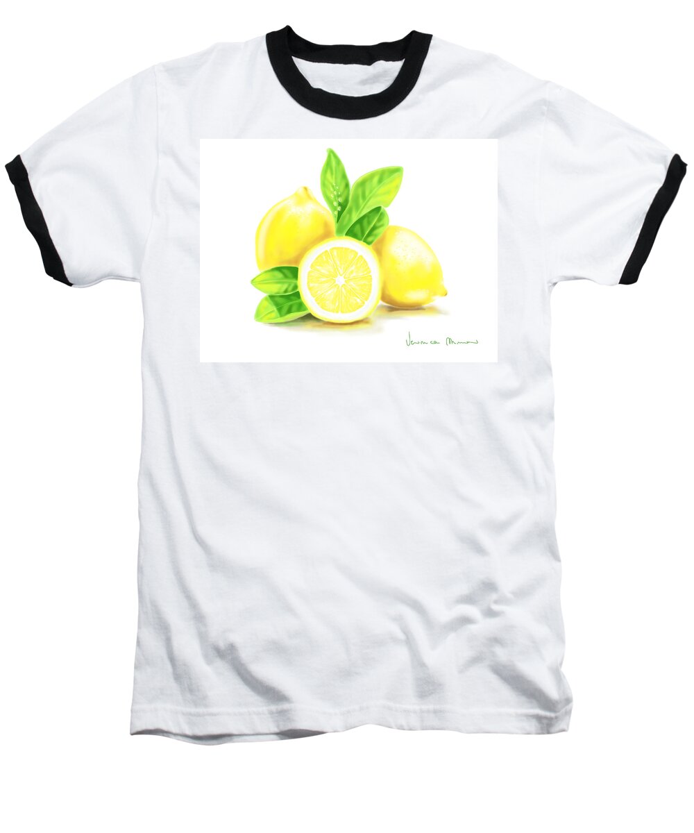 Lemons Baseball T-Shirt featuring the painting Lemons by Veronica Minozzi
