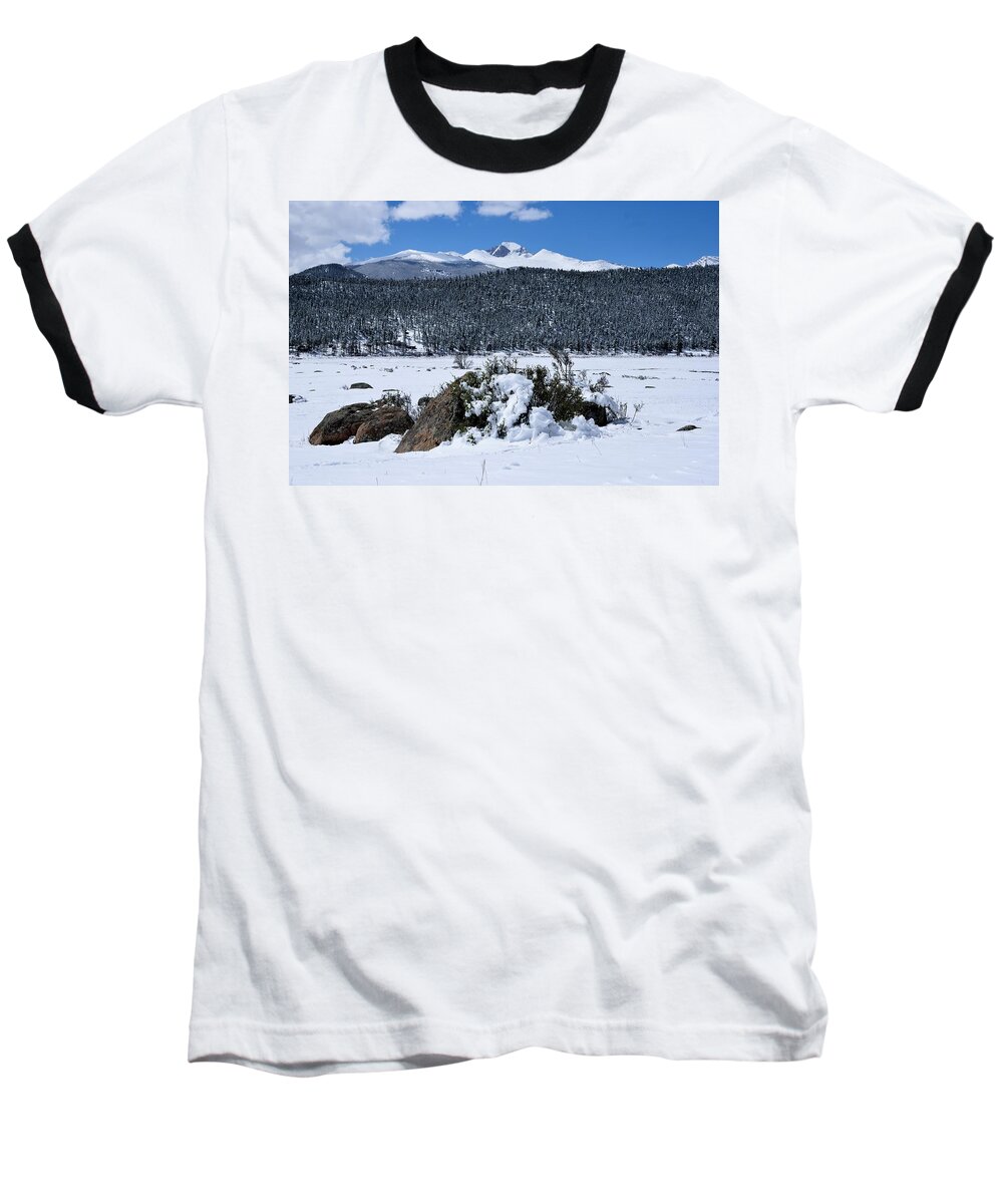 Longs Baseball T-Shirt featuring the photograph Longs Peak from Moraine Park by Tranquil Light Photography