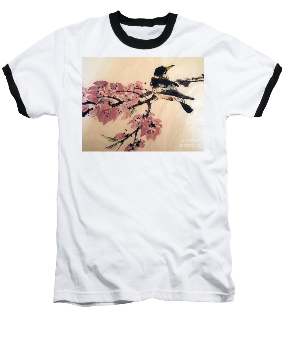 Chinese Brush Painting Baseball T-Shirt featuring the painting Looking Pretty by Nancy Kane Chapman